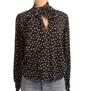 Zara Polka Dot Tie Neck Blouse Black White Size Small